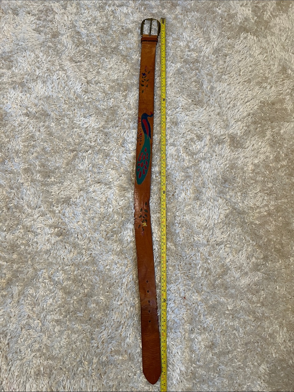 Linea Pelle Embroidered Peacock Belt | Limited Edition Vachetta Leather Handmade - Picture 8 of 10